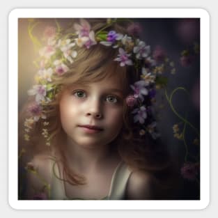 A Young Girl Wearing A Garland of Flowers Sticker